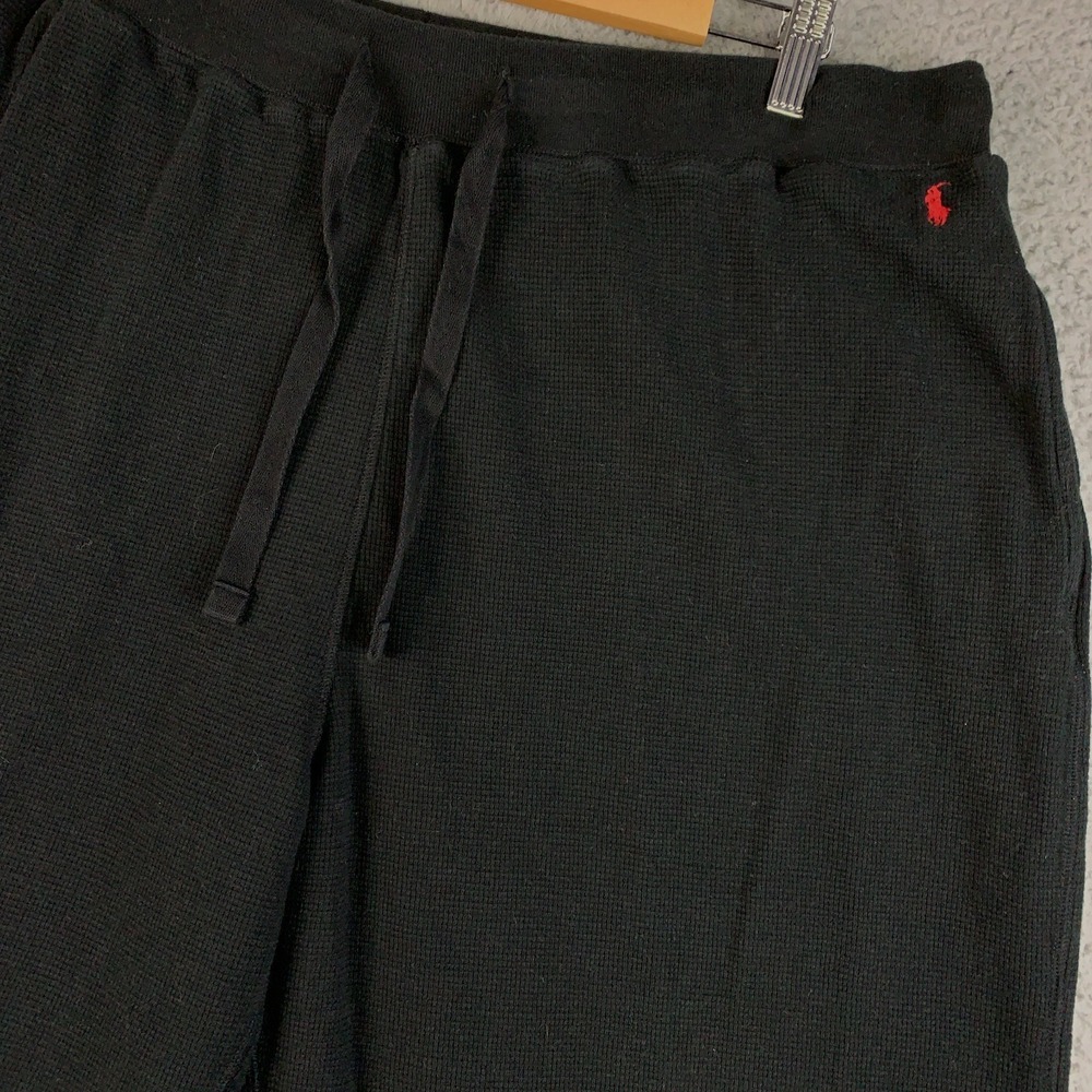 Polo Ralph Lauren Pants Mens XL Black Waffle Knit Thermal Pony Sleepwear Lounge - Picture 3 of 8